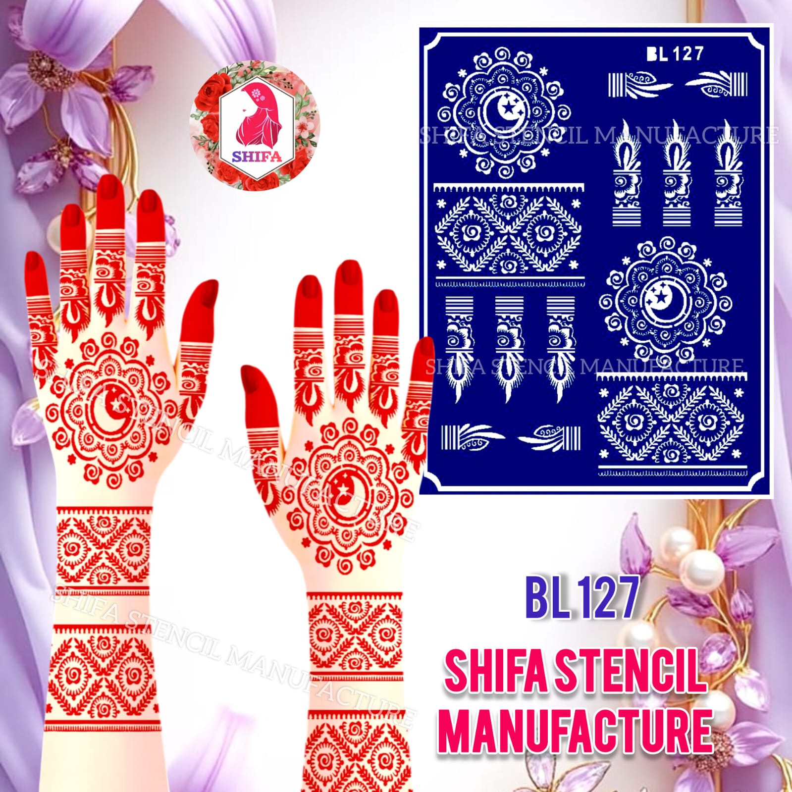 BL127 Divine Symmetry & Chand Mandalas Double Hand Henna Stencil - Shifa Stencil